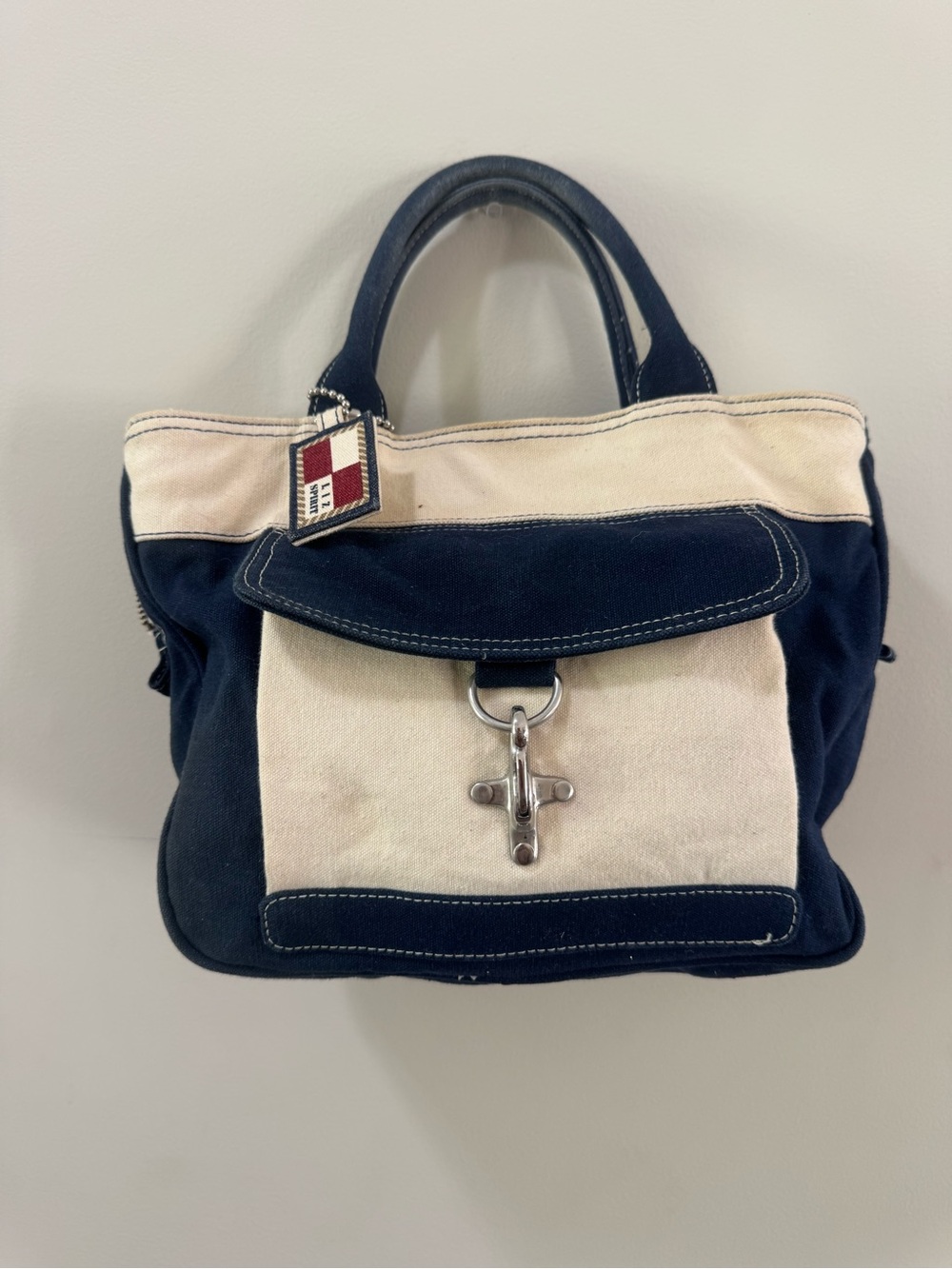 Liz Carbone Navy and Cream Canvas Tote Bag
